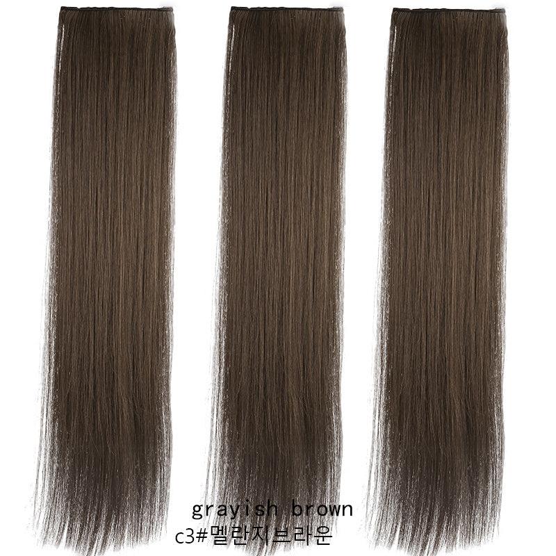 Brown Long Straight Hair Wig Set