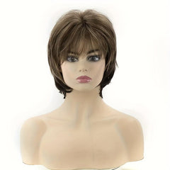 Short Layered Straight Pixie Cut Wig with Bangs Natural Synthetic Wig