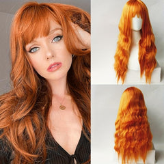 Long Curly Wavy Wig With Bangs Synthetic Wig Beginners Friendly