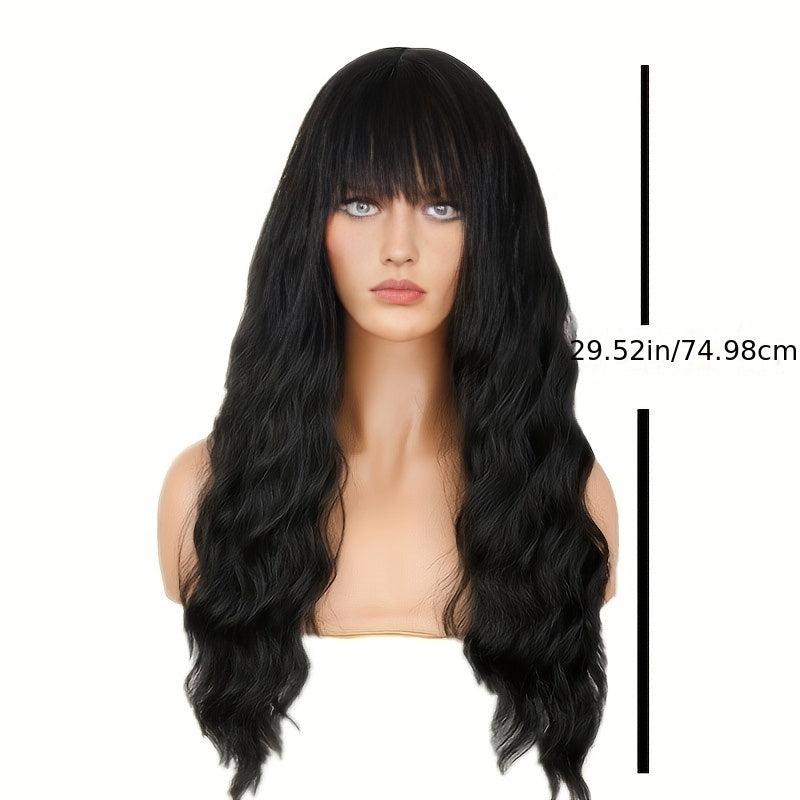 Long Curly Wavy Wig With Bangs Synthetic Wig Beginners Friendly
