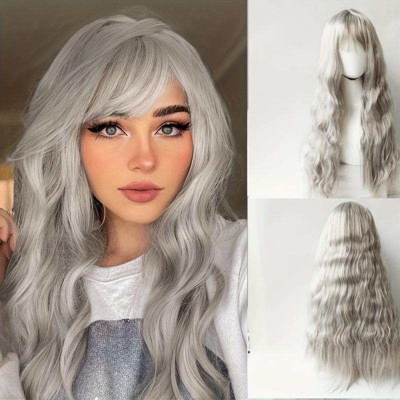 Long Curly Wavy Wig With Bangs Synthetic Wig Beginners Friendly