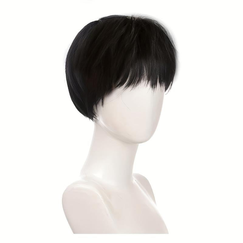 Men's Short Straight Synthetic Wig with Bangs