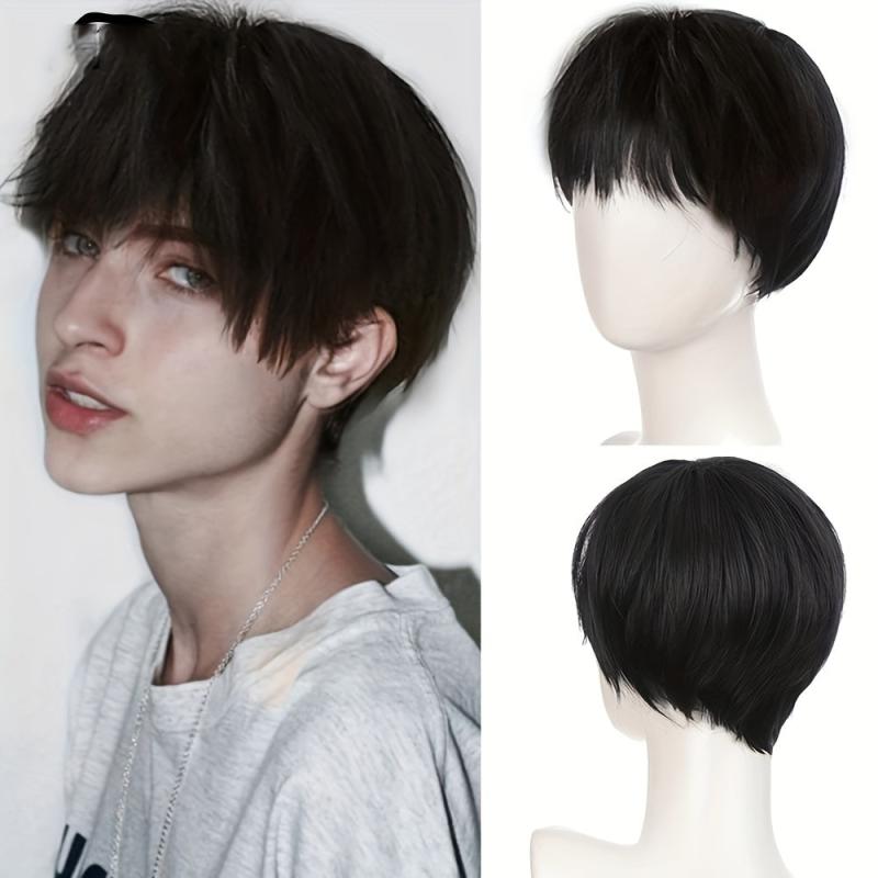 Men's Short Straight Synthetic Wig with Bangs