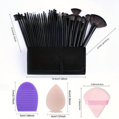 36pcs Makeup Set: 32 Brushes, 2 Velvet Puffs, 1 Sponge, 1 Silicone Mat