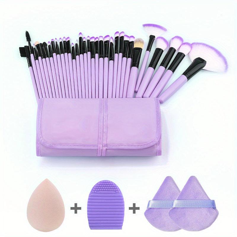 36pcs Makeup Set: 32 Brushes, 2 Velvet Puffs, 1 Sponge, 1 Silicone Mat