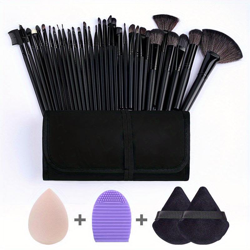 36pcs Makeup Set: 32 Brushes, 2 Velvet Puffs, 1 Sponge, 1 Silicone Mat