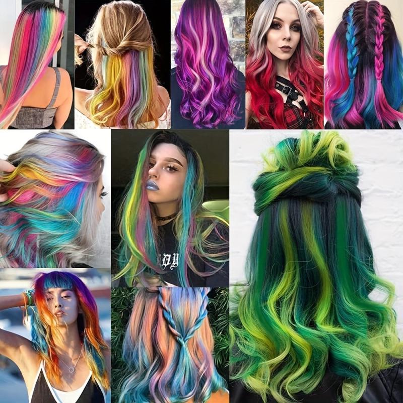 10Pcs Colored Hair Extensions Straight Hairpiece Party Highlights