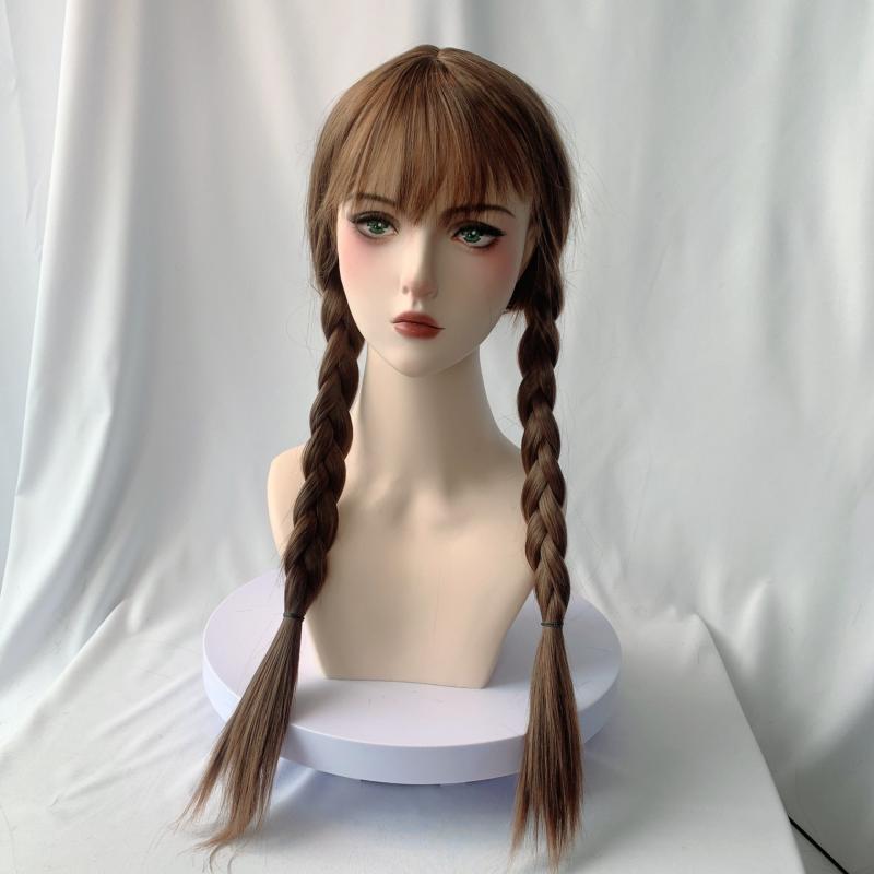 Long Pigtails Costume Wig with Bangs for Women Girls Movie Cosplay