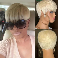 15 24 Cm Short Blonde Pixie Wig For Women Natural Straight Synthetic Wig