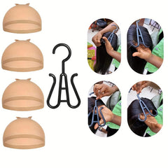 4 Pcs Stocking Wig Caps + 1 Wig Hook for Professional Use