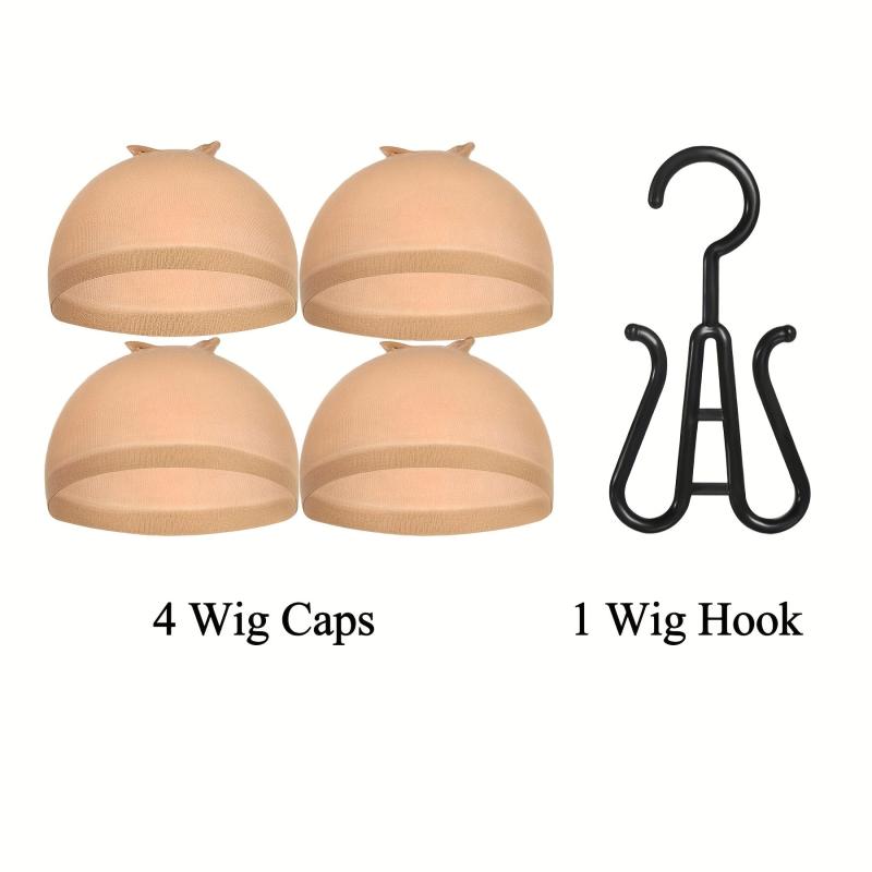 4 Pcs Stocking Wig Caps + 1 Wig Hook for Professional Use