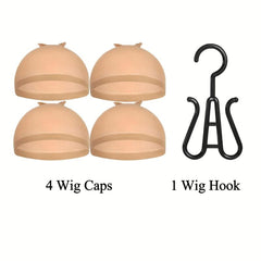4 Pcs Stocking Wig Caps + 1 Wig Hook for Professional Use