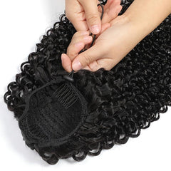 Kinky Curly Human Hair Ponytail Extensions Clip In Drawstring