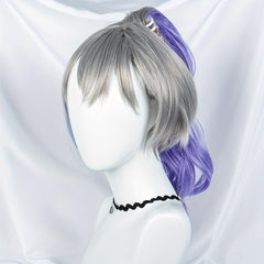 Silvery Wig With Purple Ponytail Synthetic Wig With Bangs Anime Cosplay