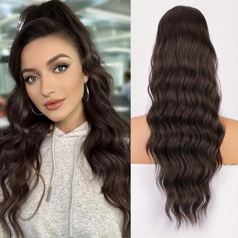 Wavy Hair Extensions Drawstring Clip Body Wave Ponytail Synthetic 60-96 cm