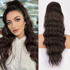 Wavy Hair Extensions Drawstring Clip Body Wave Ponytail Synthetic 60-96 cm