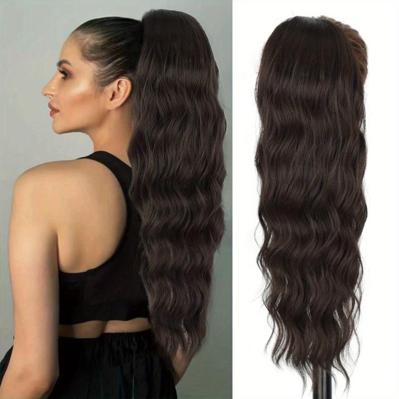 Wavy Hair Extensions Drawstring Clip Body Wave Ponytail Synthetic 60-96 cm