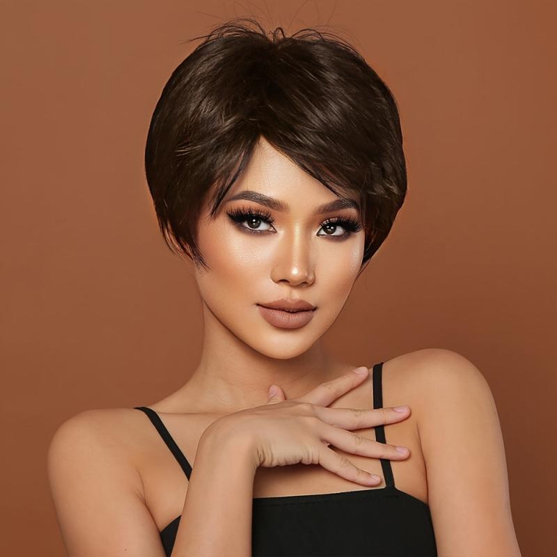 Short Bob Wig Full Bangs Natural Synthetic Hair Women