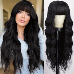 66cm Body Wave Hair Wigs With Bangs Synthetic Heat Resistant Hair for Women