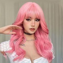 Long Wavy Brown Blonde Wig with Bangs
