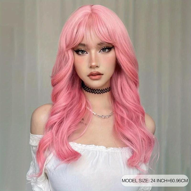 Long Wavy Brown Blonde Wig with Bangs