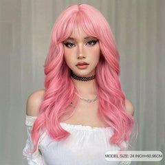 Long Wavy Brown Blonde Wig with Bangs