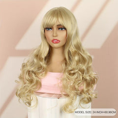 Long Wavy Brown Blonde Wig with Bangs