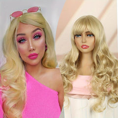 Long Wavy Brown Blonde Wig with Bangs