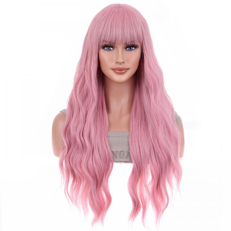 Orange Fire Wig Long Wavy Synthetic Heat Resistant Fiber Wig With Bangs