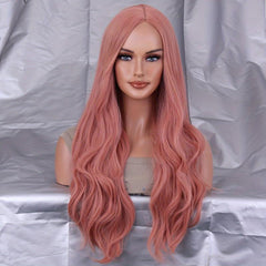 66 Cm Long Curly Wig With Bangs Synthetic Wavy Hair Red for Halloween Cosplay