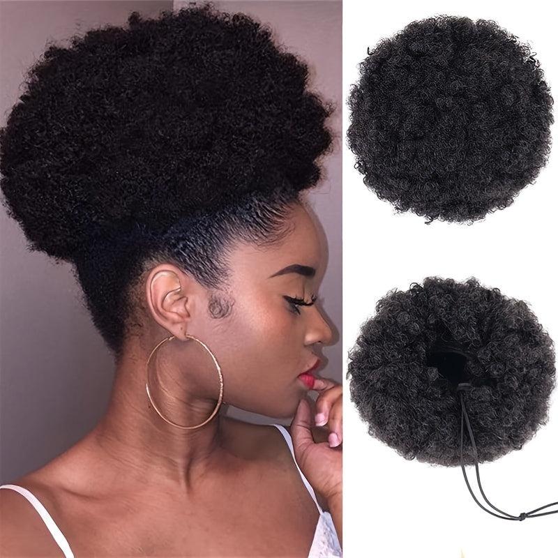 Short Afro Kinky Curly Ponytail Hair Extensions Clip On Drawstring Bun