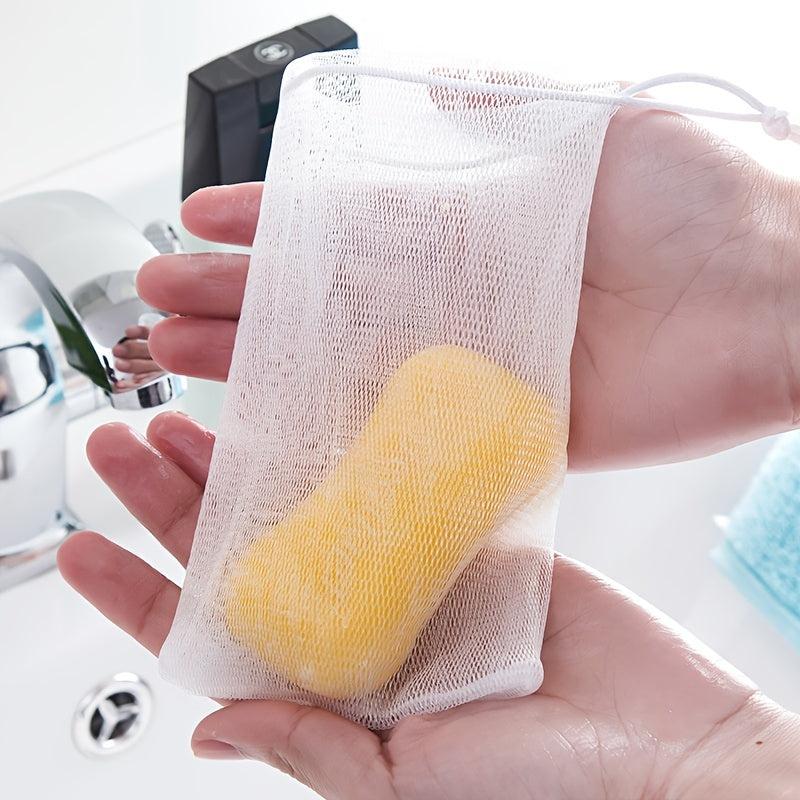 5 Pcs Mesh Soap Bag with Drawstring for Foaming and Drying