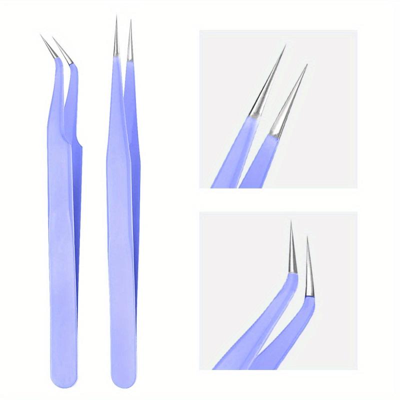 Eyelash Manicure Tweezers Stainless Steel Straight Curved Pliers