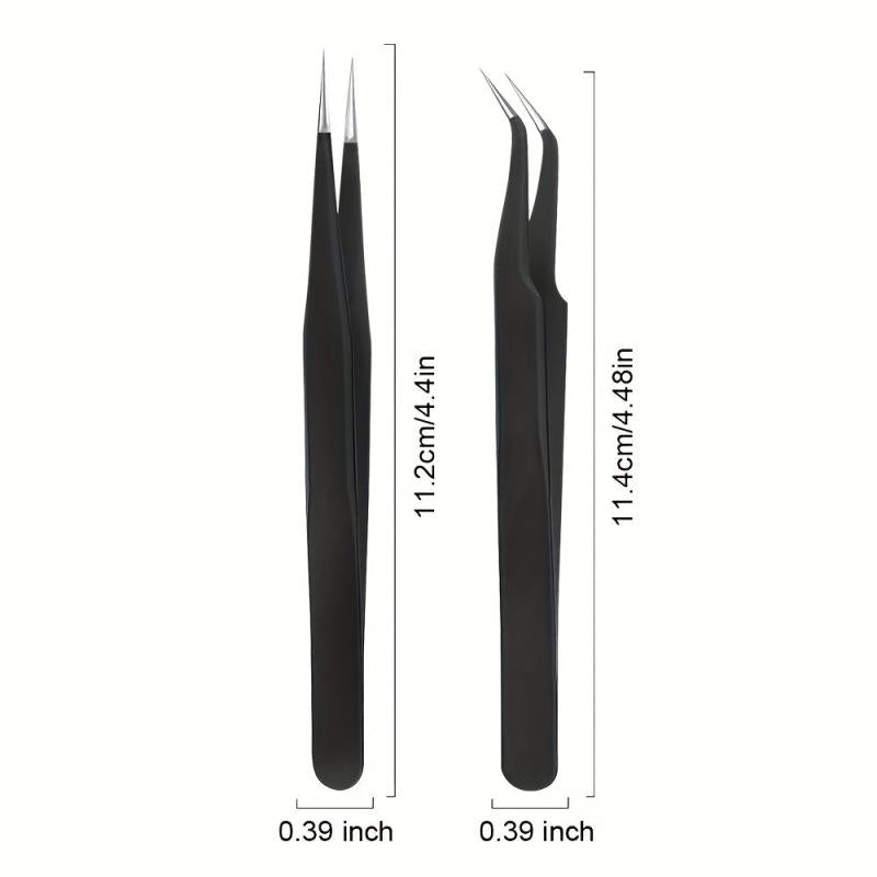 Eyelash Manicure Tweezers Stainless Steel Straight Curved Pliers