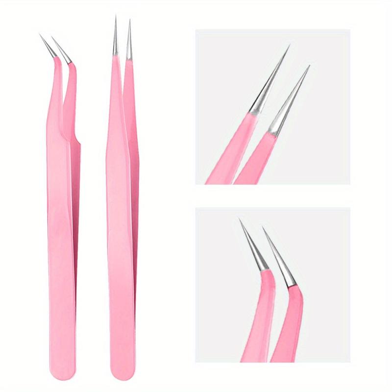 Eyelash Manicure Tweezers Stainless Steel Straight Curved Pliers