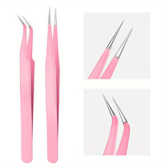 Eyelash Manicure Tweezers Stainless Steel Straight Curved Pliers