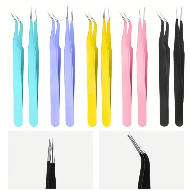 Eyelash Manicure Tweezers Stainless Steel Straight Curved Pliers