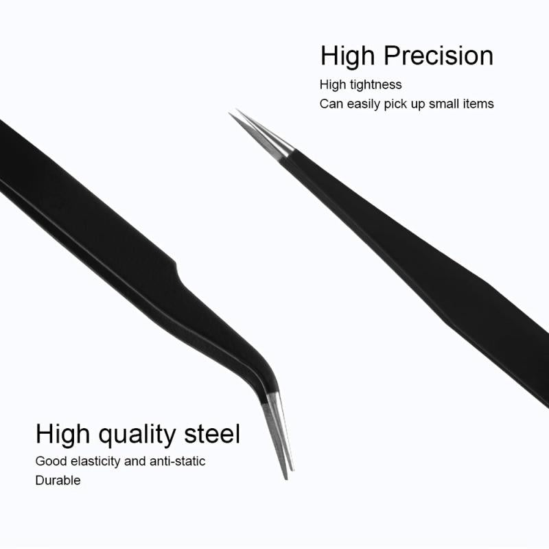 Eyelash Manicure Tweezers Stainless Steel Straight Curved Pliers