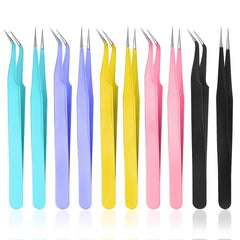 Eyelash Manicure Tweezers Stainless Steel Straight Curved Pliers