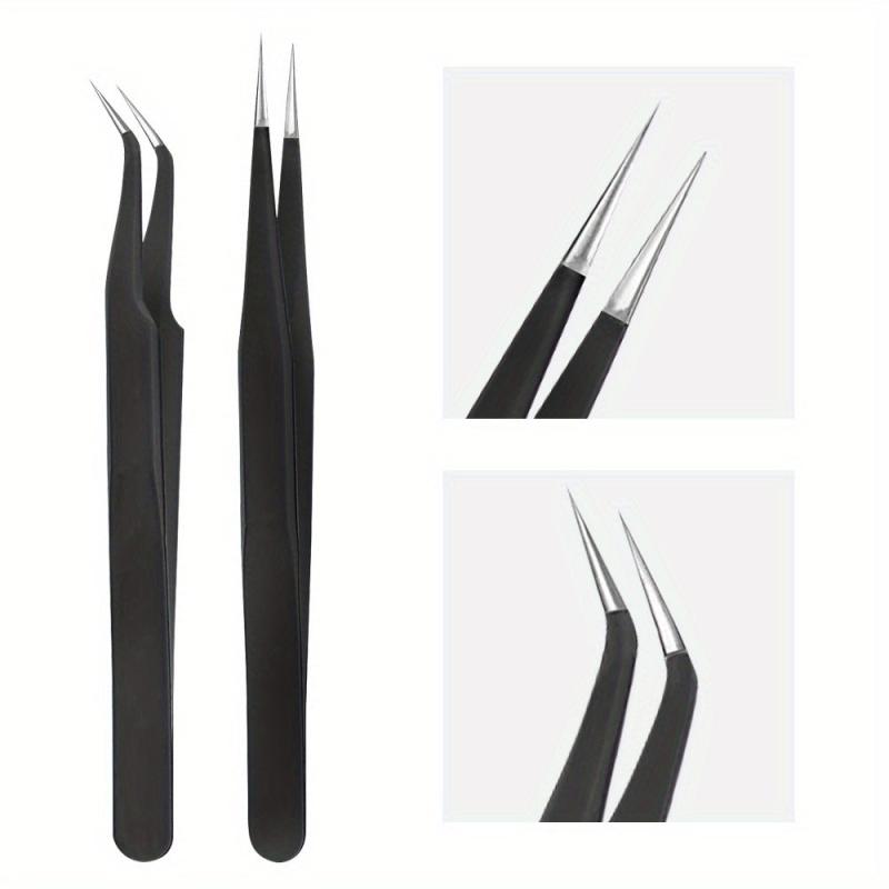 Eyelash Manicure Tweezers Stainless Steel Straight Curved Pliers