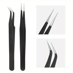 Eyelash Manicure Tweezers Stainless Steel Straight Curved Pliers