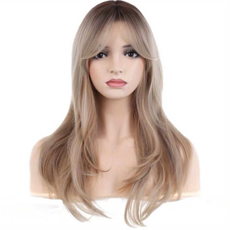 Long Curly Wig With Bangs Synthetic Wig Heat Resistant Fashionable For Daily Use