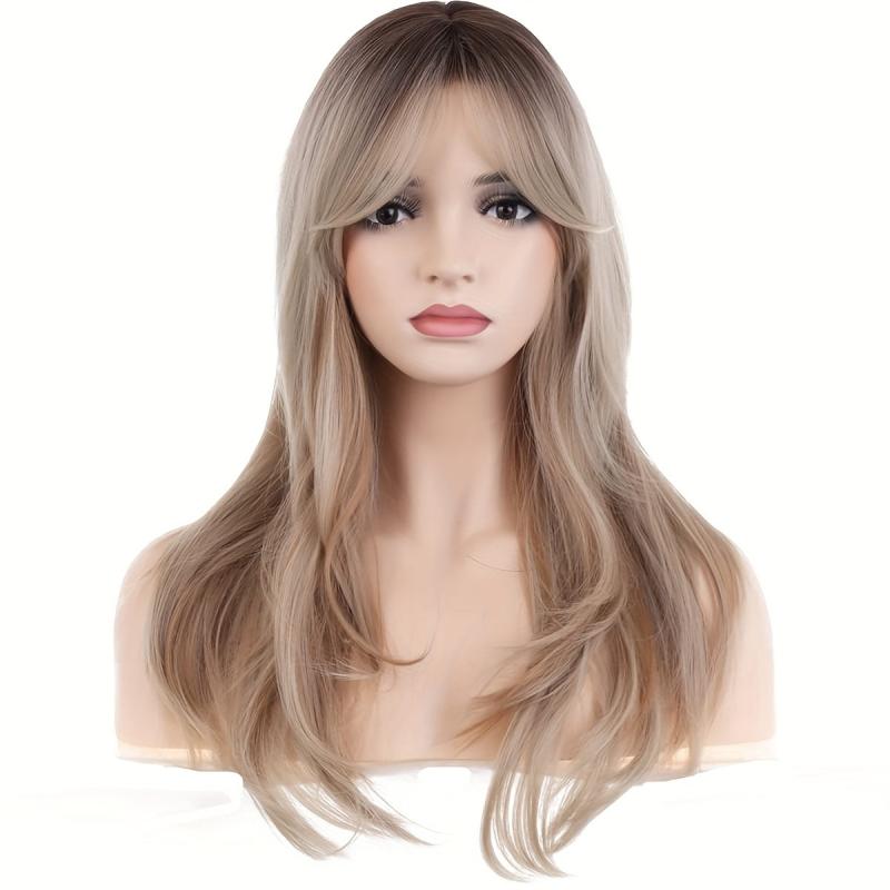 Long Curly Wig With Bangs Synthetic Wig Heat Resistant Fashionable For Daily Use