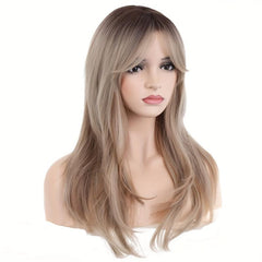 Long Curly Wig With Bangs Synthetic Wig Heat Resistant Fashionable For Daily Use