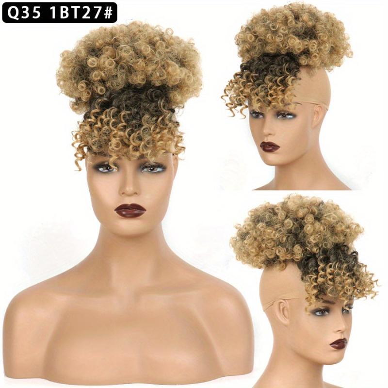 Curly Hair Bun With Bangs Afro Puff Ponytail