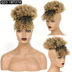 Curly Hair Bun With Bangs Afro Puff Ponytail