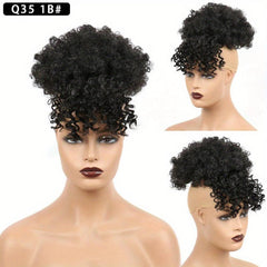 Curly Hair Bun With Bangs Afro Puff Ponytail