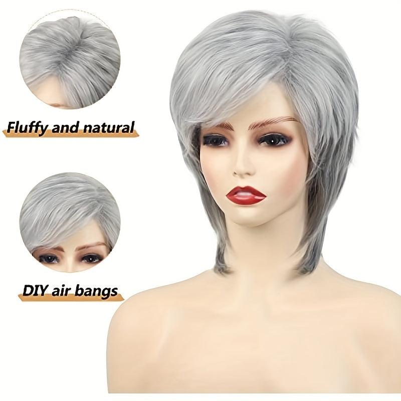 Short Grey Pixie Wig for Women Silver Grey Hair Replacement Cosplay Party Wig