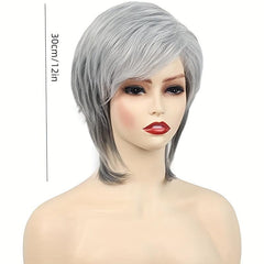 Short Grey Pixie Wig for Women Silver Grey Hair Replacement Cosplay Party Wig