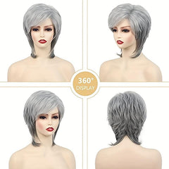 Short Grey Pixie Wig for Women Silver Grey Hair Replacement Cosplay Party Wig
